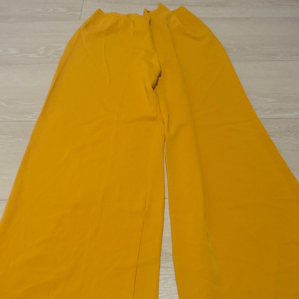 Mustard Ao Dai with Green Floral Accent Set Of 2 Top And Pants - Picture 5 of 9